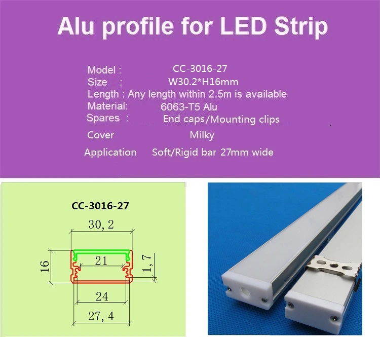 Perfil de Alumínio para a Fila Polegada 1 10 30 Pçs e lote 40 m Longo W30 H16mm Ultra Slim Levou Dupla 27mm Led Strip Bar Linear Luz Habitação 2 Cheap led aluminium profile