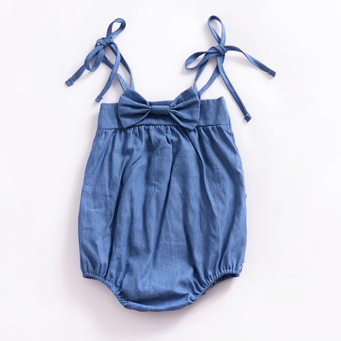 
New Bow Design Baby Clothes Little Girls Fashion Spaghetti Strap Bodysuit Baby Princess Party Romper 
