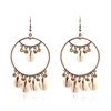 Vintage Style Bronze Color Metal Hollow Round Circle Multi Natural Shell Drop Earrings For Girls