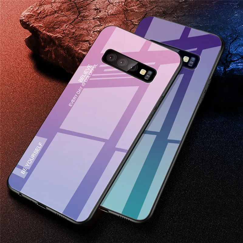 

Gradient Glass Full Protective Anti-Scratch Cover Thin Case Slim Fit For Samsung Galaxy S10 Case, Just as following photos