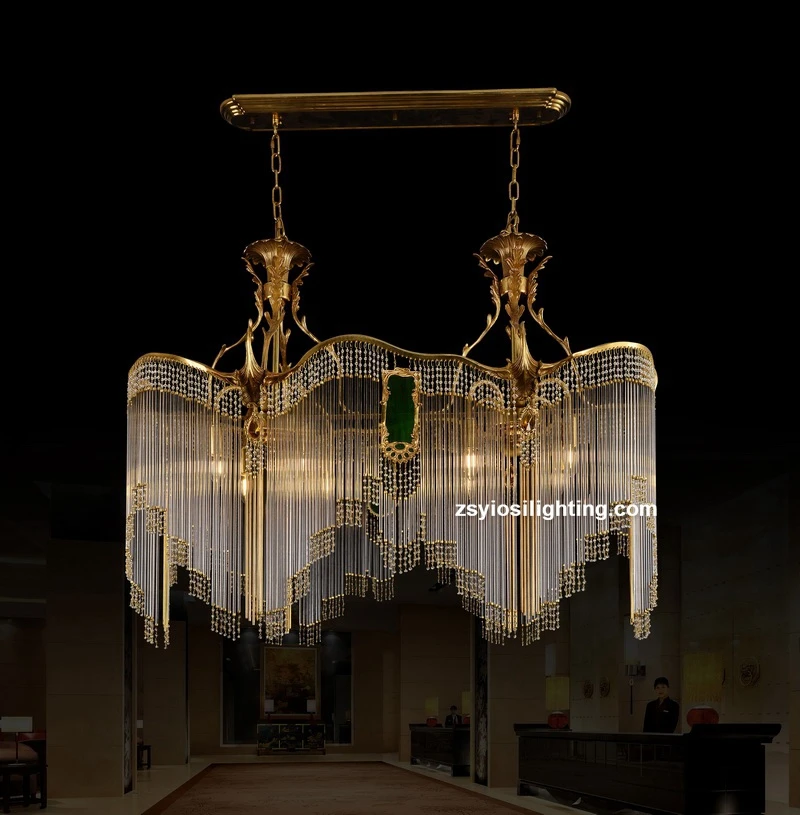 8 Lights Antique Brass Glass Chandelier Pendant Lights Art Deco Chain Chandelier for Home Restaurant