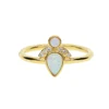 2018 Christmas gift fashion jewelry 18k gold plated tear drop round fire opal gemstone gold ring