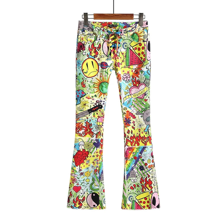 

Good Quality Women Trousers Custom Drawstring Wide Leg Pants Fashion Casual Printed Trousers, Black