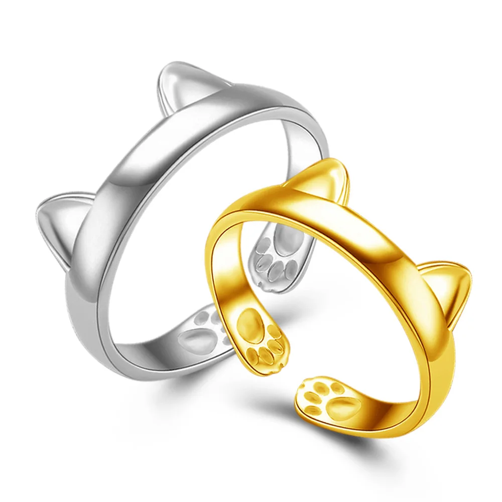 

Silver Plated Cat Ear Ring Cute Jewelry Cat Ring For Women Young Girl Child Adjustable Christmas gift jewelry animal, N/a