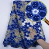 Latest African Lace Fabric 2019 High Quality Royal Blue Color French lace Mix Velvet borders For Party 5 Yards Per Piece 1550
