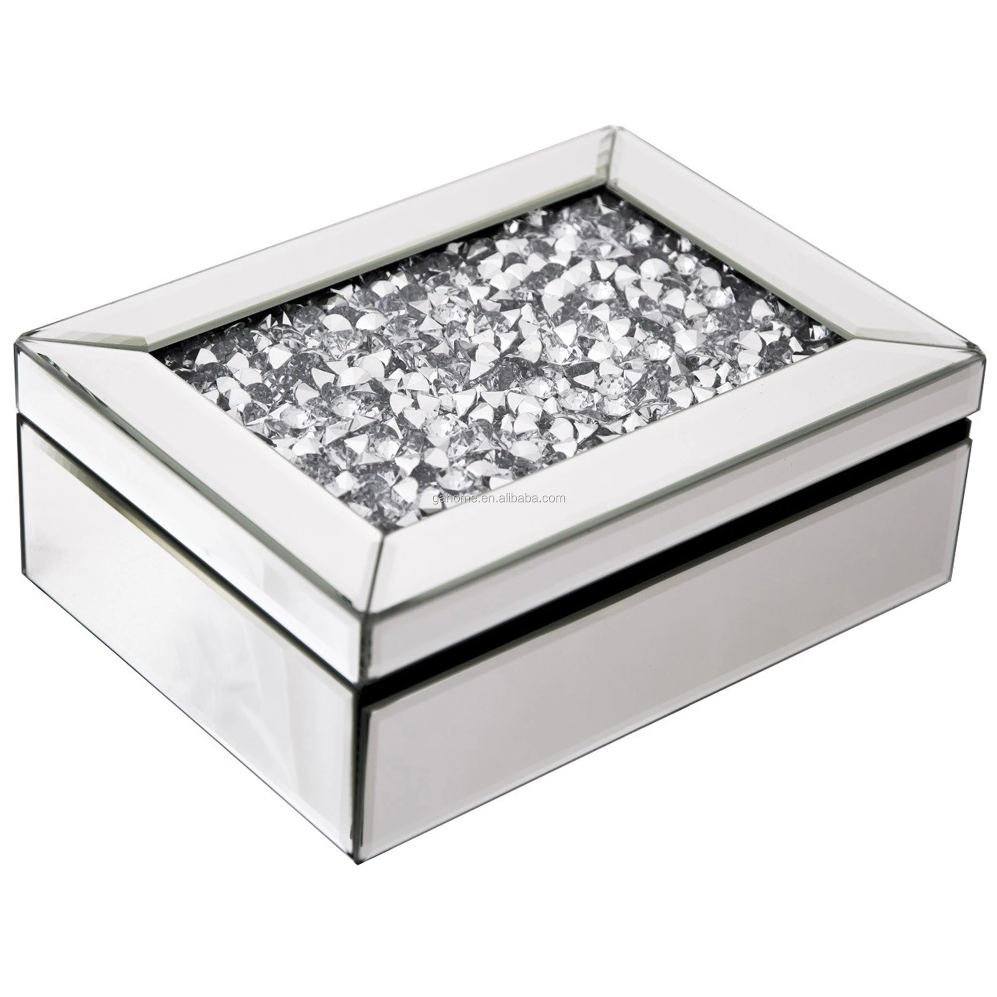 qmdecor Silver Crushed Diamond Storage Jewelry Box Luxury high Grade Glass Mirrored Jewelry Boxes for Women