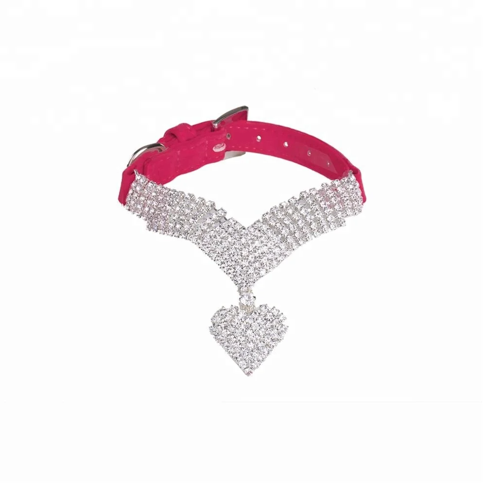 

Fashion Rhinestone Girl Jeweled Necklace Heart Pendant Neck Tie Velvet pet Dog Collar, Pink;red;customized