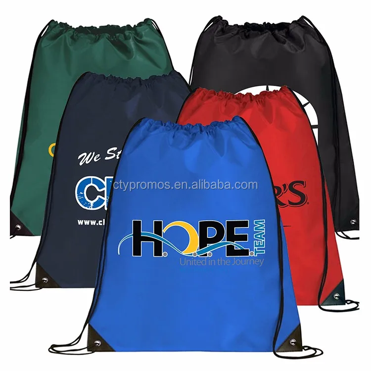 Custom Sports Gym Nylon Polyester Drawstring Backpack Bag With Front