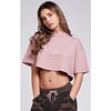 MS-2136 Custom Women Cotton Jersey Crop Tee Dropped Shoulder Oversized Fit T Shirt