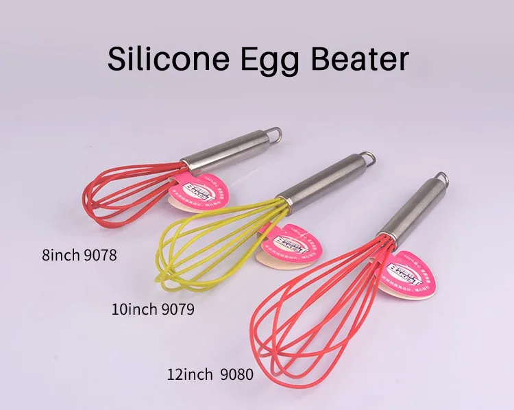 New Design 8 Inch Silicone Stainless Steel Handle Egg Beater Mixer