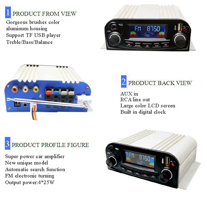 100w 4 Channel Car Amplifier With Usb Sd Fm Aux In Remote Radio Antenna