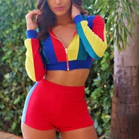 

Long Sleeve Multi-color Two piece Set Women Clothing Zipper Collar Jumpsuits Women 2019