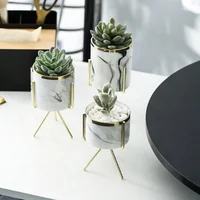 

Ins gold-plated wrought flower pots marble pot iron frame ceramic pots hydroponic pots green plant vases