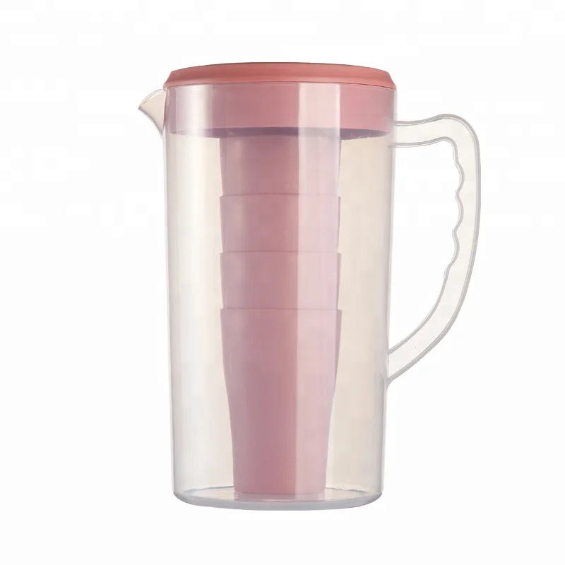 

2.2L food garde PP pitcher plastic water jug set with lids and 4 cups, Pink/bule/green