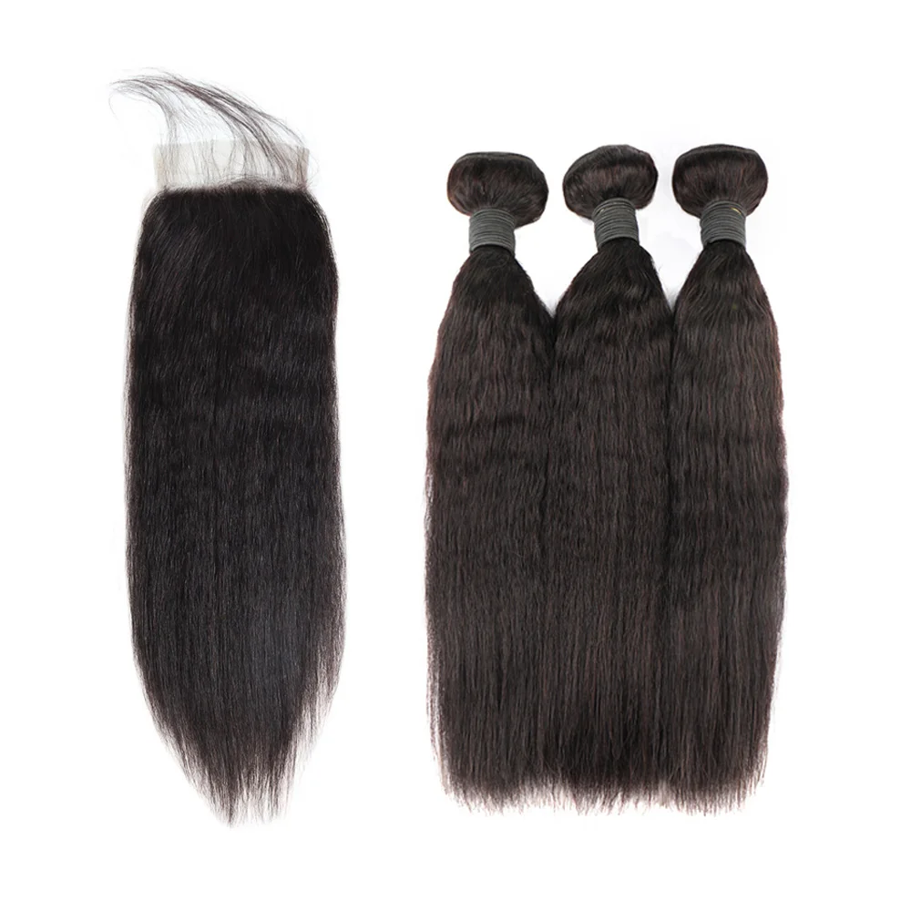 

TOOCCI Classic 3 + 1 China Factory Raw Indian Human 3 Bundles Yaki Kinky Straight Hair With Closure And Cap