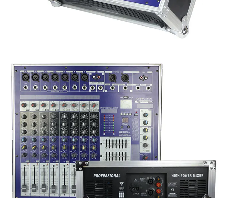 LAIKESI Power 8 canales Mezclador de sonido con USB Power Mixer Amplificador con maletas