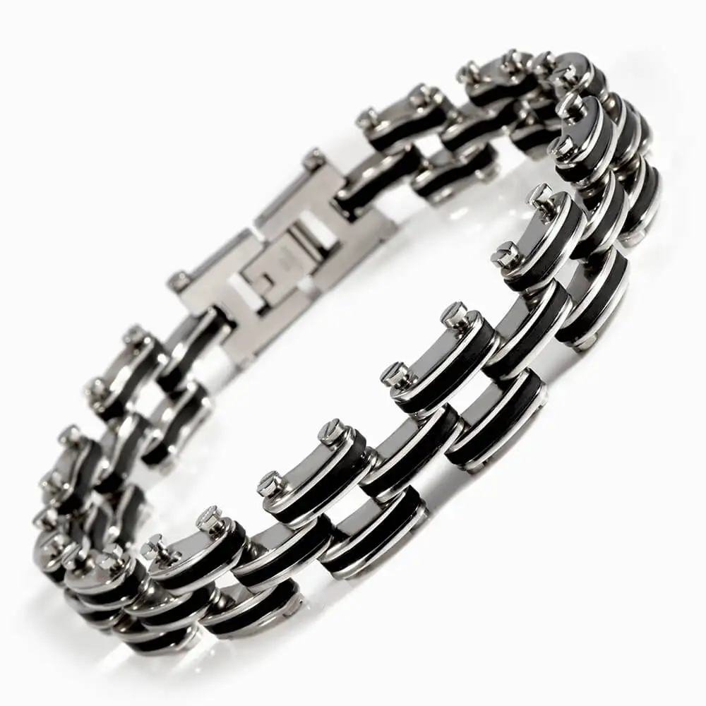 

Energinox black fashion metal stainless steel bike chain bracelet for men