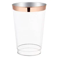 

12 oz Rose Gold Rimmed Plastic Cups Disposable Tumblers