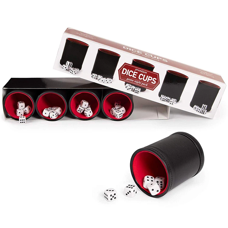 Custom Embossing Logo High Quality Pu Leather Dice Shaker Cup With Red