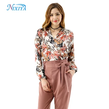 Women long sleeve stain floral tops 