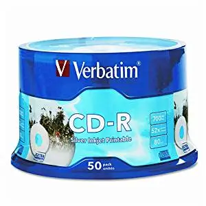 Verbatim : Disc CD-R 80 min Silver InkJet Printable Hub Logo Spindle 52XHub Logo Spindle 52X -:- Sold as 2 Packs of - 50 - / - Total of 100 Each