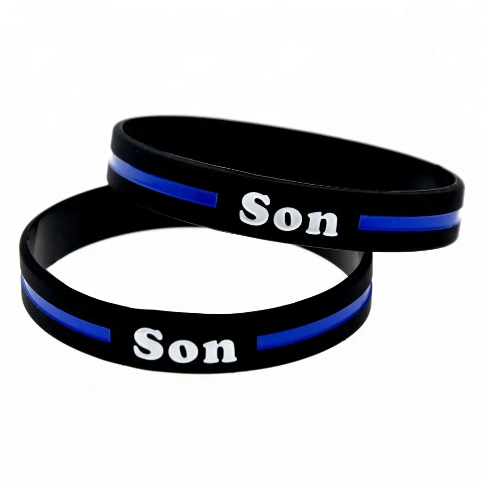 

50PCS/Lot Blue Line Son Silicone Wristband Adult Size Black Bracelet