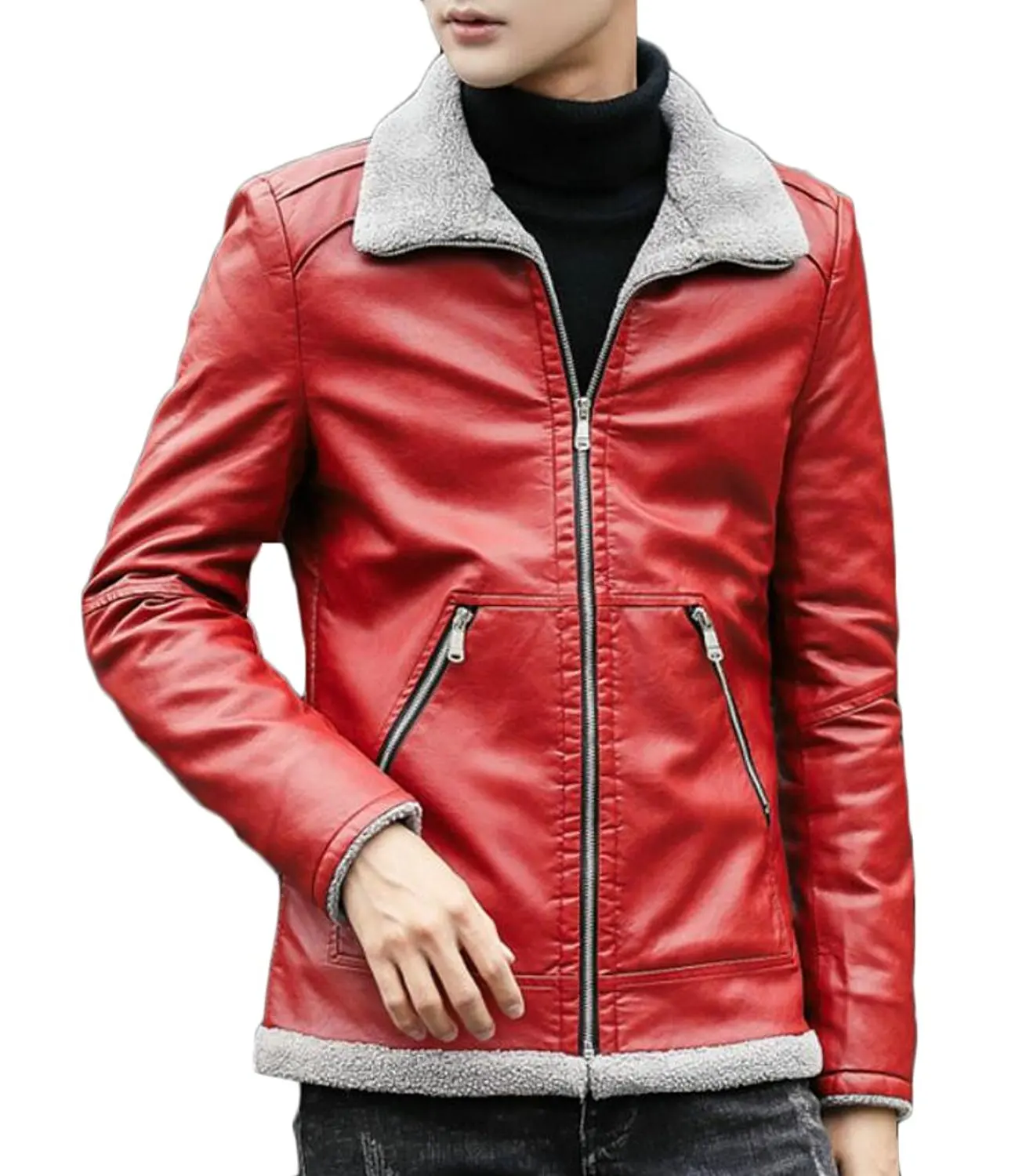 ONTBYB Mens Winter Quilted PU Coat Plus-Size Motorcycle Coat