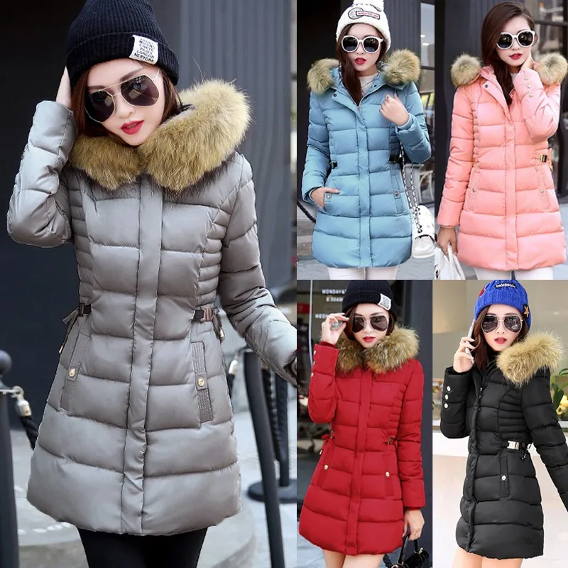 

Winter Women Warm Long Down Jacket Padded Fur Coat Hooded Parka Outwear Overcoat