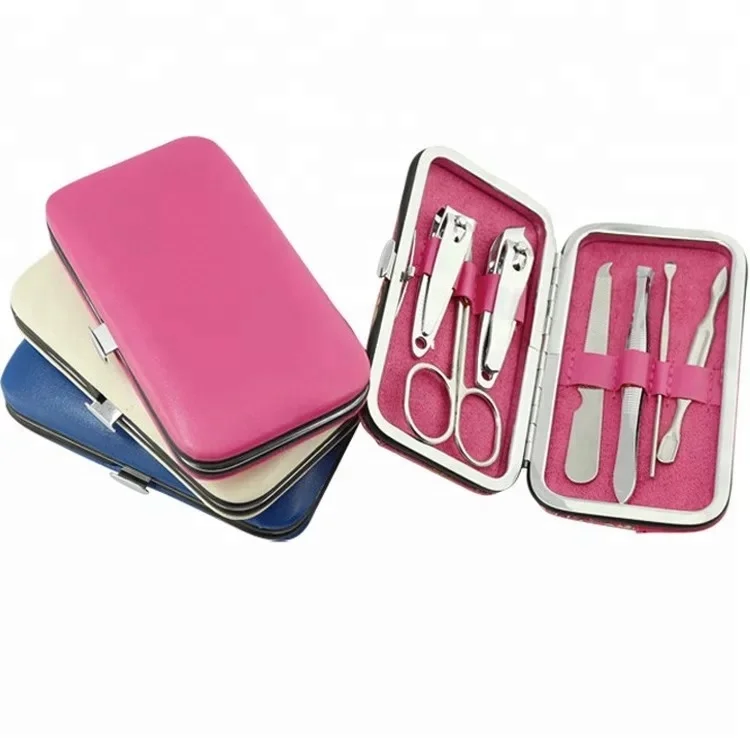 

Factory price wholesale nail manicure set custom manicure pedicuare set for 7pcs tools per set, Color:as black,yellow,blue,white and pink