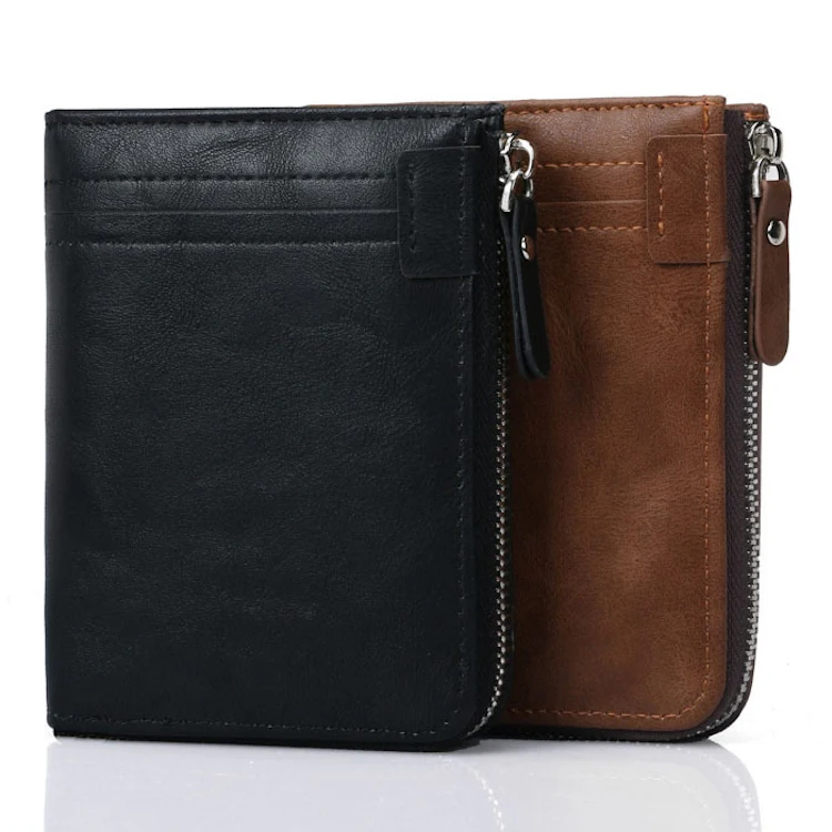 

Men's pu Leather Zip-around Bifold Wallet Multi Card Holder Purse with zipper pocket, Black, brown