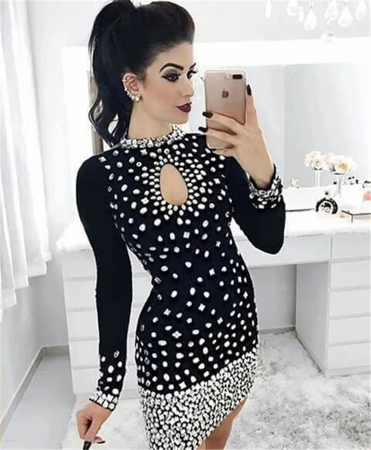 

Top Quality Beading Long Sleeve Sexy Celebrity Evening Party Fashion Bodycon Bandage Dress