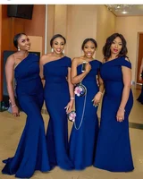 

Royal Blue 2019 African Long Mermaid Bridesmaid Dresses One Shoulder Satin Formal Wedding Guest Dress Vestidos