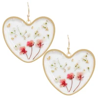 

Fancy beautiful top quality heart shape Resin Real Pink Pressed dry flower earring