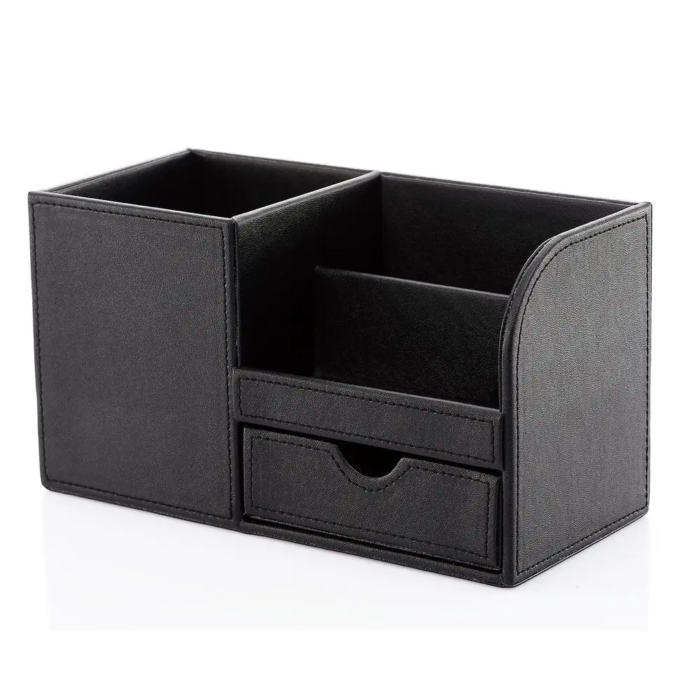 
Black Multi-function desktop PU Leather desk organizer storage box for office supplies 