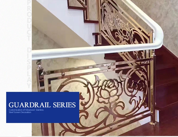 High End Custom Stainless Steel Gold Bent Balustrade Design For Stairs Indoor Luxury Design Balustrade Stair Handrail Railing