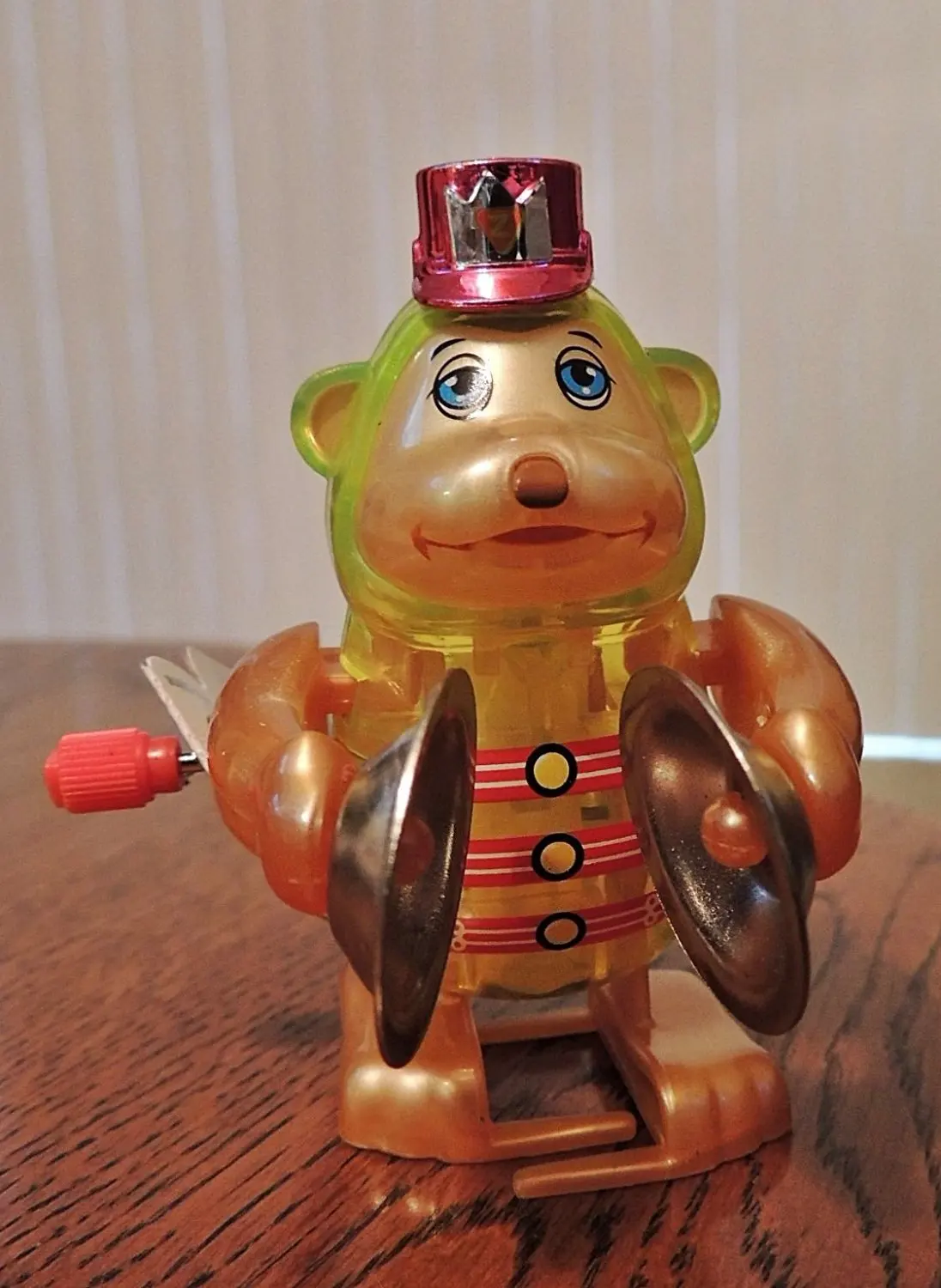 Toy Wind-up Monkey Playing Drum and Symbols Vintage Clear Display Case