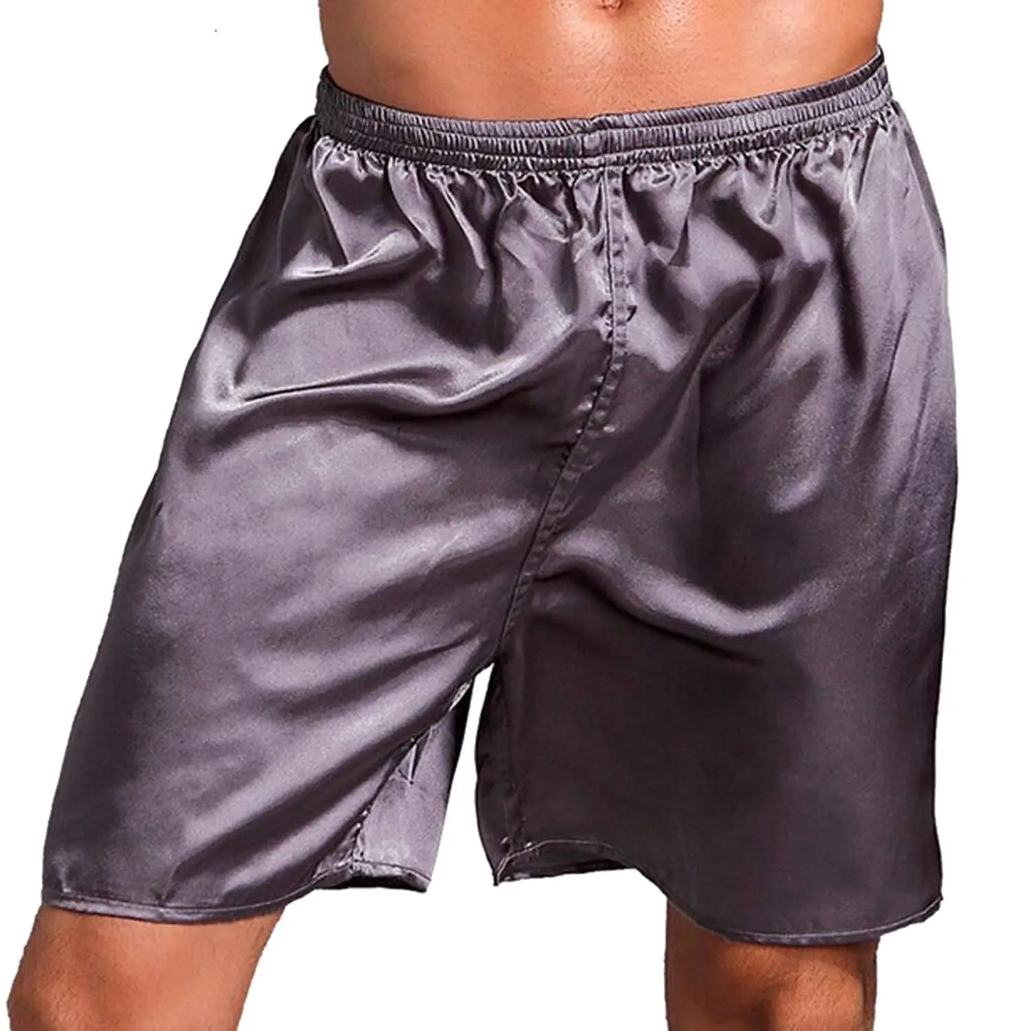 ARTFFEL-Men Ultimate Soft Silk Satin Boxer Shorts Pure Color Lounge Shorts ...