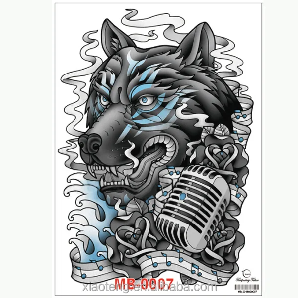 

Music Star Wolf Tattoo Designs Large Temporary Tattoo Stickers Cool Body Art Waterproof Fake Tattoos
