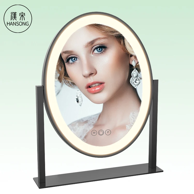 

Led Lighted Oval Mirror Dimmable 360 degree Rotating Tabletop Cosmetic Mirror, Customized color