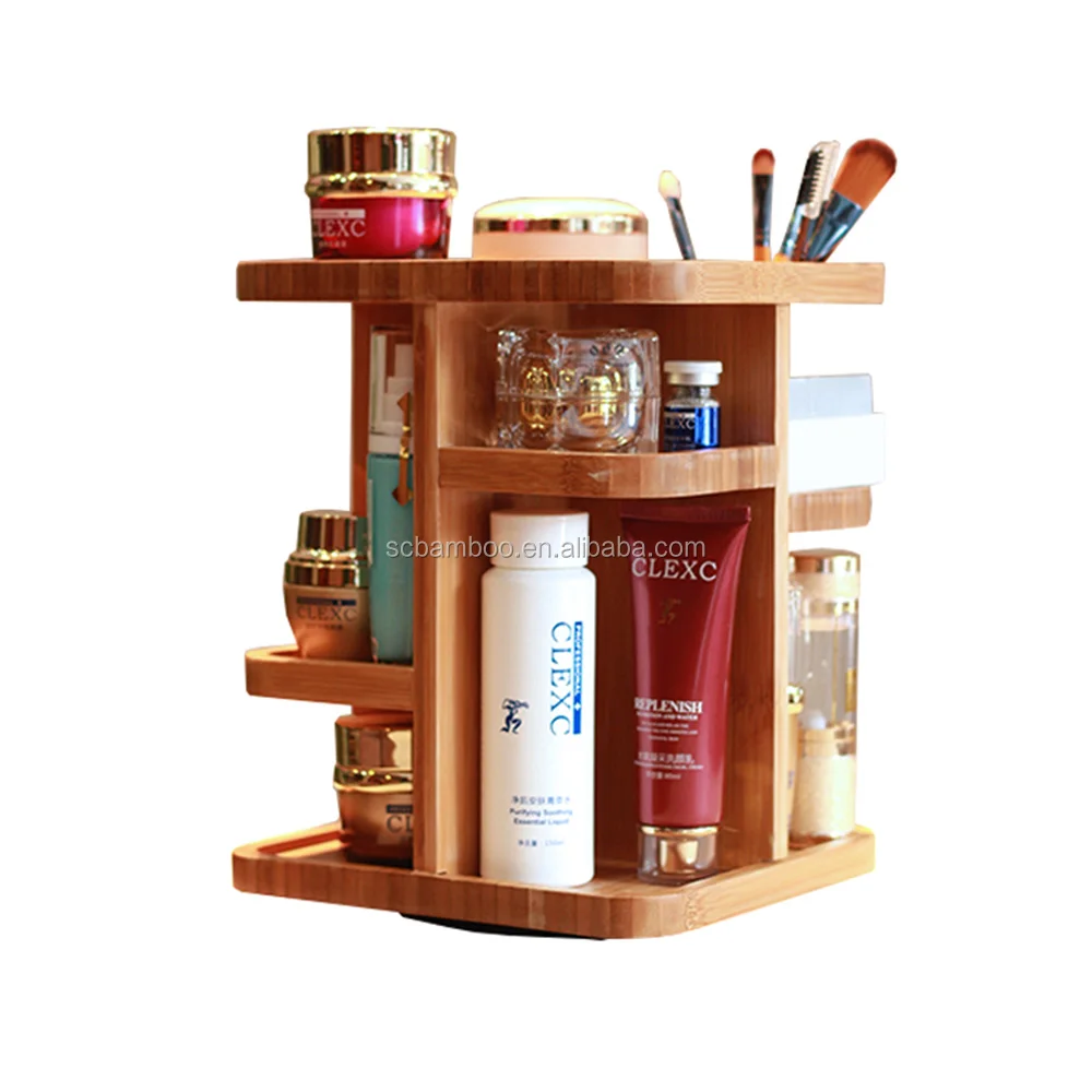 Desktop Makeup Storage Organizer,Bamboo Cosmetic Rack Holder With Lazy Susan Buy Bamboo Makeup