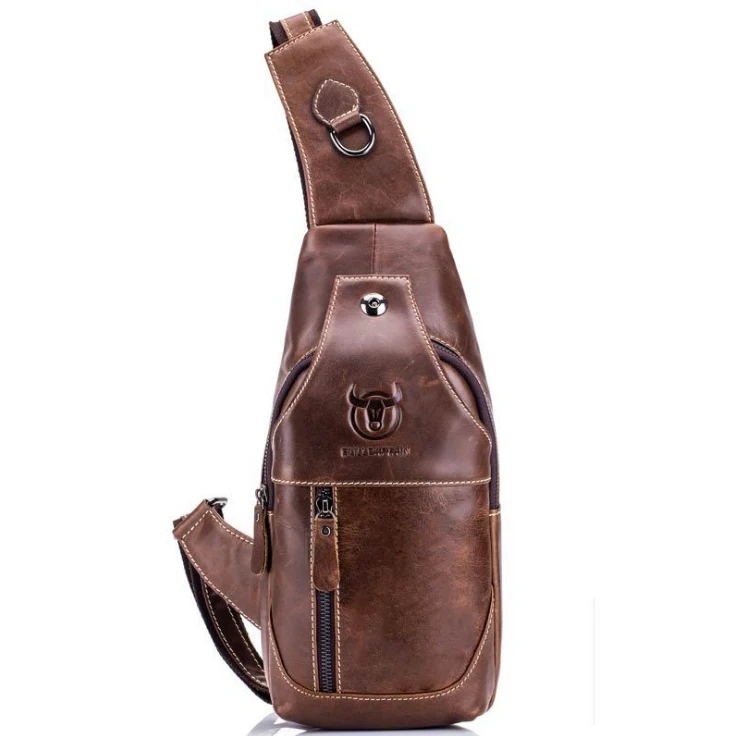 

BULL CAPTAIN Brand Name Genuine Cow Leather Vintage Men Sling Bag Chest Bags, 4 colors