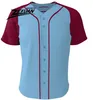 Manufacturer custom 260GSM knit full buttons blue baseball jersey