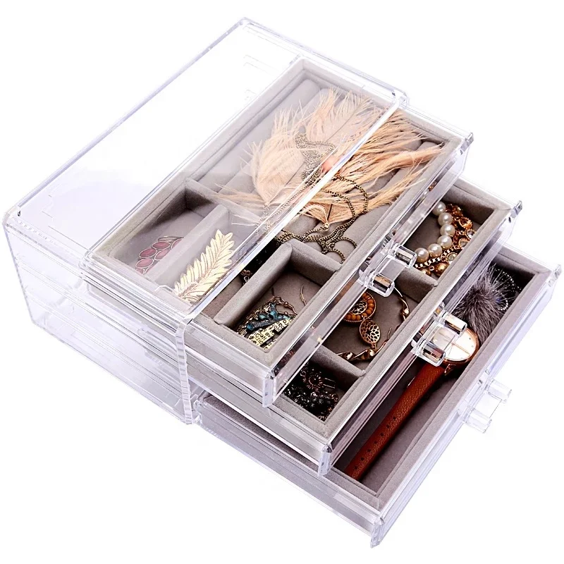 

Acrylic Tray Showcase Display Ring Luxury Jewelry Holder Boxes Organizer Velvet Jewelry Storage Box