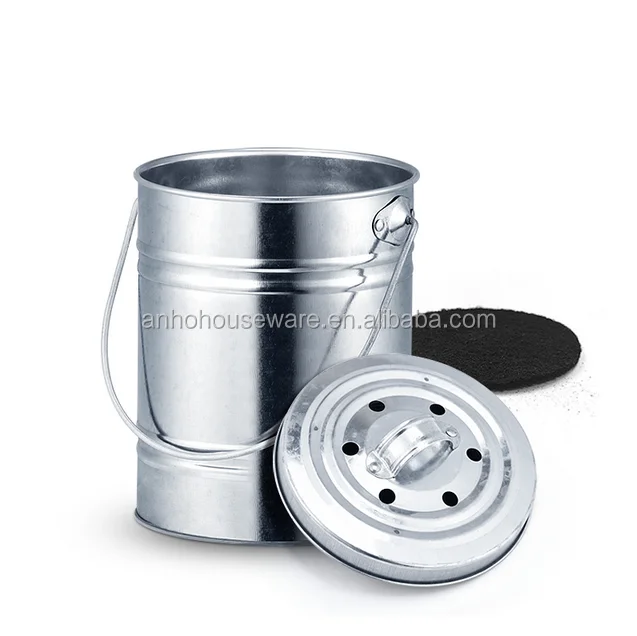 

3L Kitchen Compost Bin Leaves Homemade Organic Trash Can Outdoor Charcoal Filter Bucket, Silver