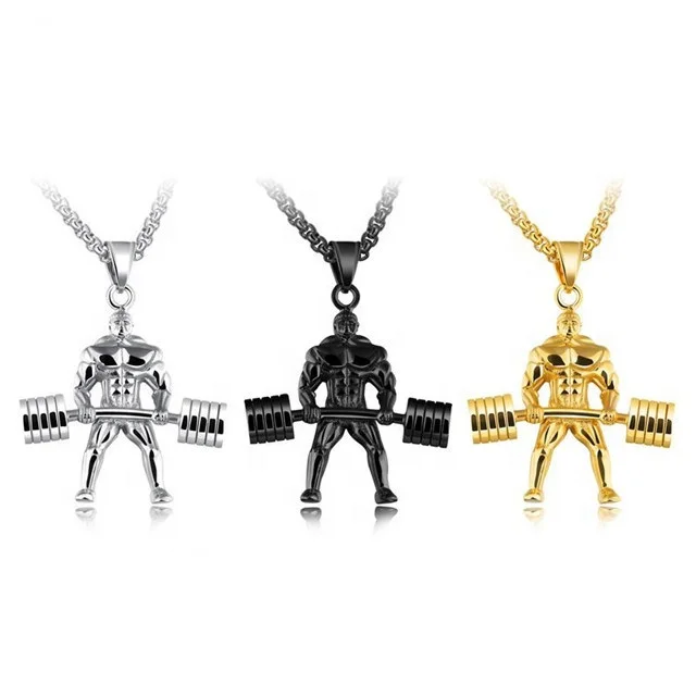 

Weightlifting Pendant Men's Sport Jewelry Fashion Men Pendant Necklace, Black;white;gold