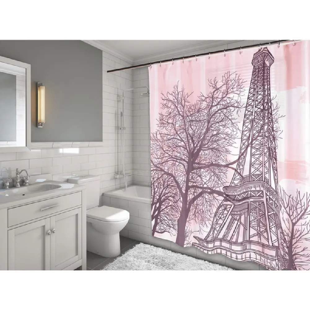 Buy 1 Piece Pink Tour Eiffel Themed Shower Curtain