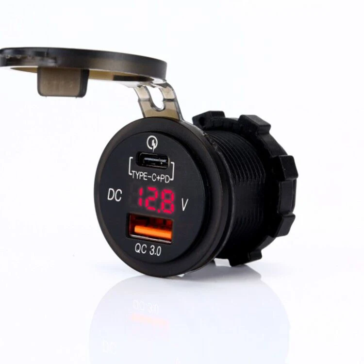 

QC3.0 T+PD Socket W/ LED Digital Voltmeter Universal usb charger