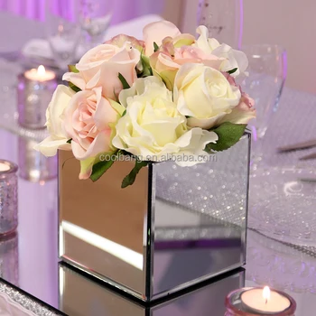 Hot Sale Cheap Decorative Square Glass Mirror Vase For Wedding