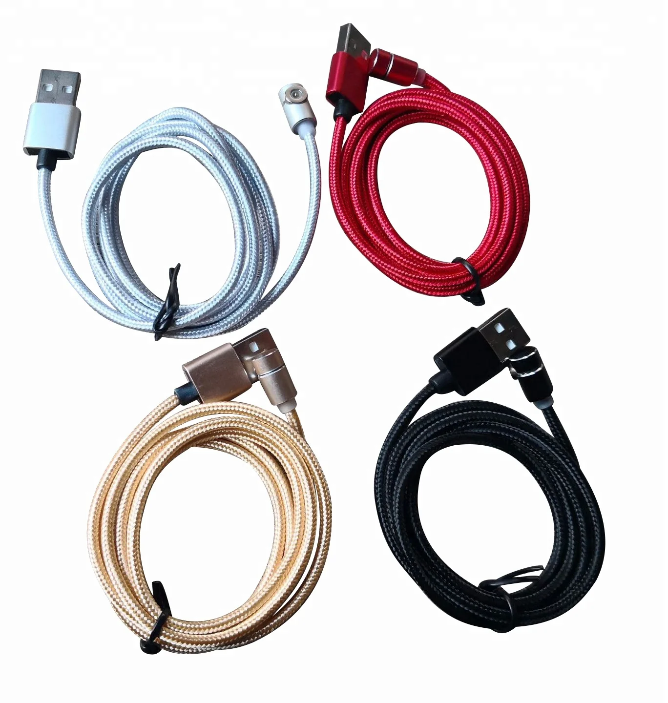 Hot Selling 90 Degree Elbow Magnetic Micro USB Charger Cable 3 In 1 LED Light Fast Charging USB Cable