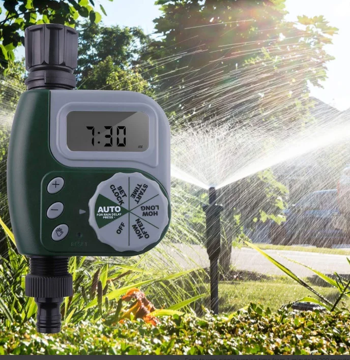 Yinrunx Outdoor Waterproof Digital Programmable Single Outlet Automatic On Off Water Faucet Hose Timer with Rain Delay and Manual Control 